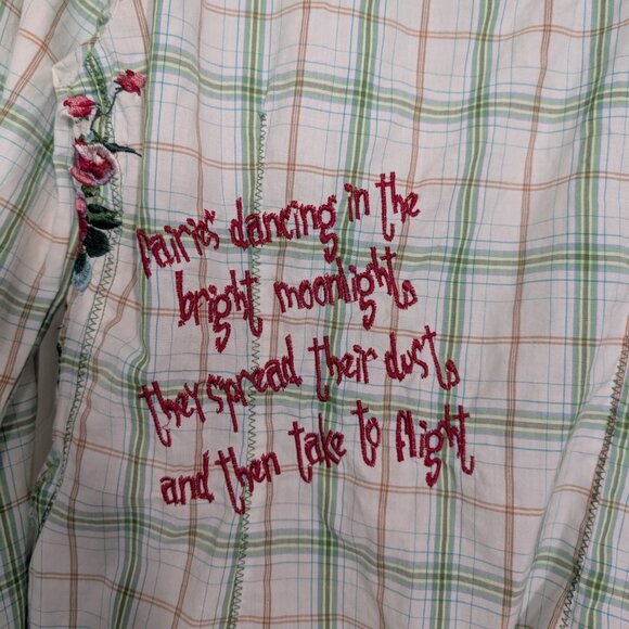 J3 Workshop Johnny Was Fairy Tails Shirt Womens Size Medium Green Plaid Floral - Picture 11 of 15